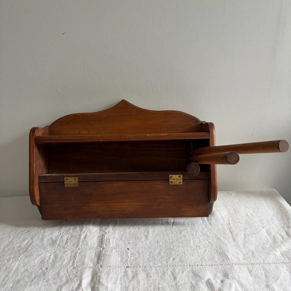 Convertible Wooden Wall Shelf with Interior Hanging Rods Vintage